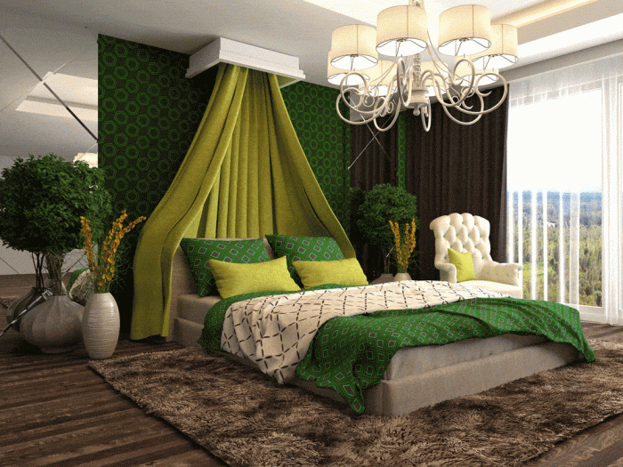 How to decorate a bedroom with green carpet