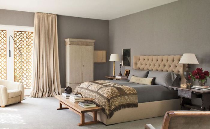 Taupe color curtains interior plush bedroom should use