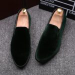 Mens green velvet dress shoes